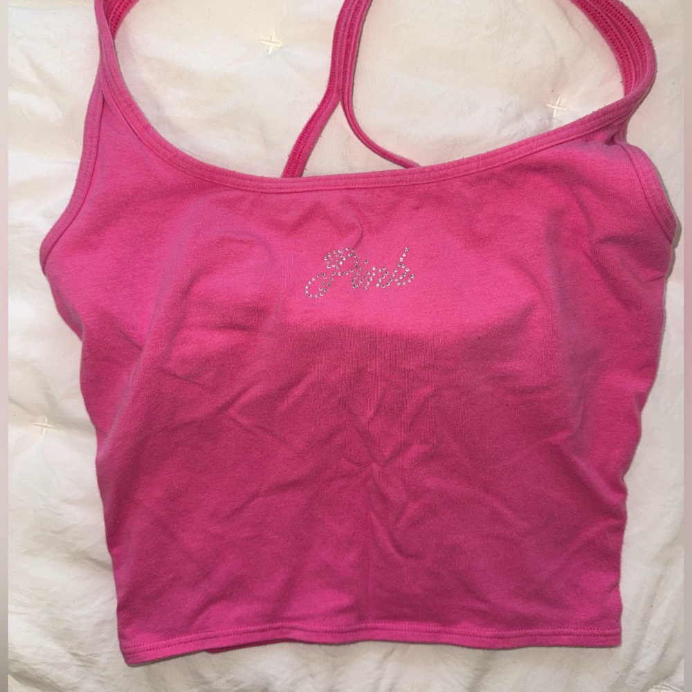 Pink Rhinestone Logo Racerback Tank - Picture 3 of 5
